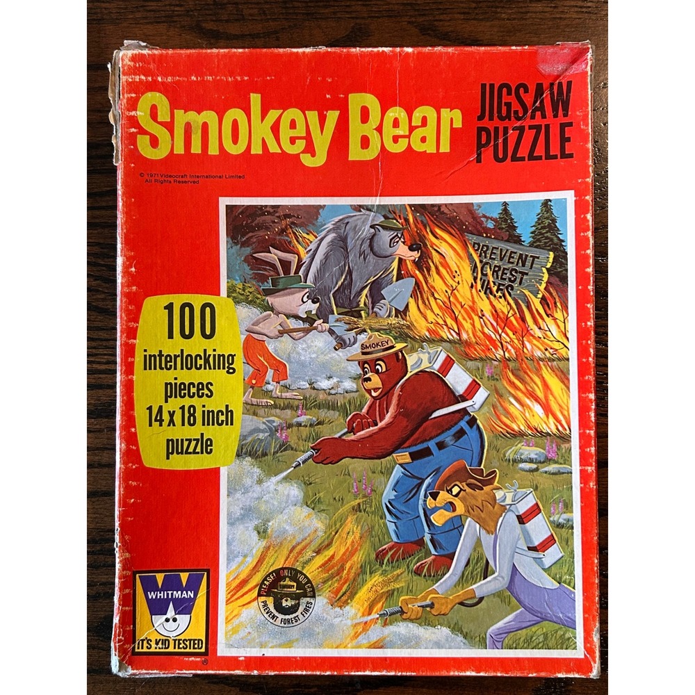 Vintage 1971 Whitman Smokey Bear Jigsaw Puzzle 100 Pieces 14x18 Fire Safety Toy